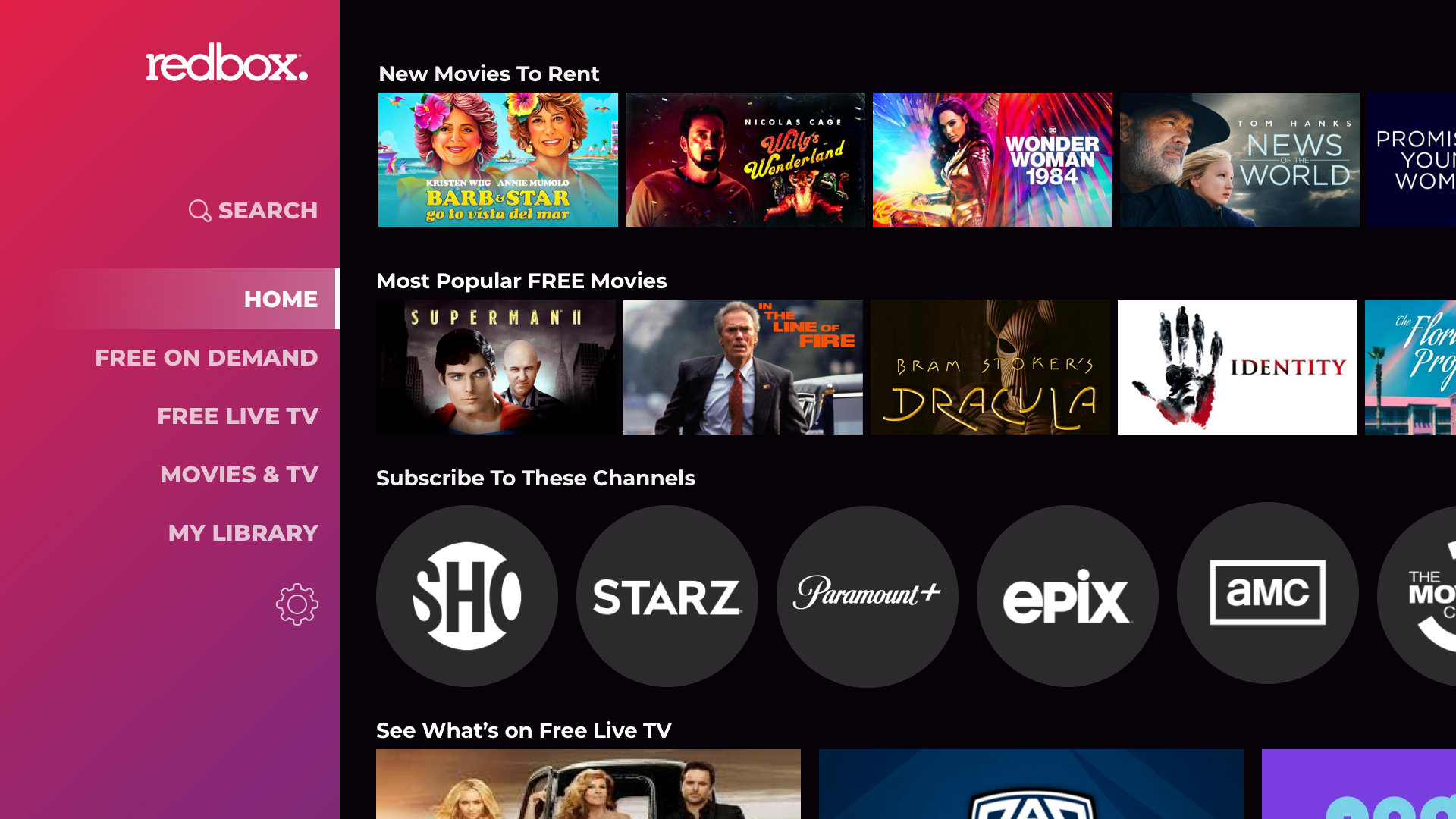 Redbox Vizio app, 2021 (after redesign)